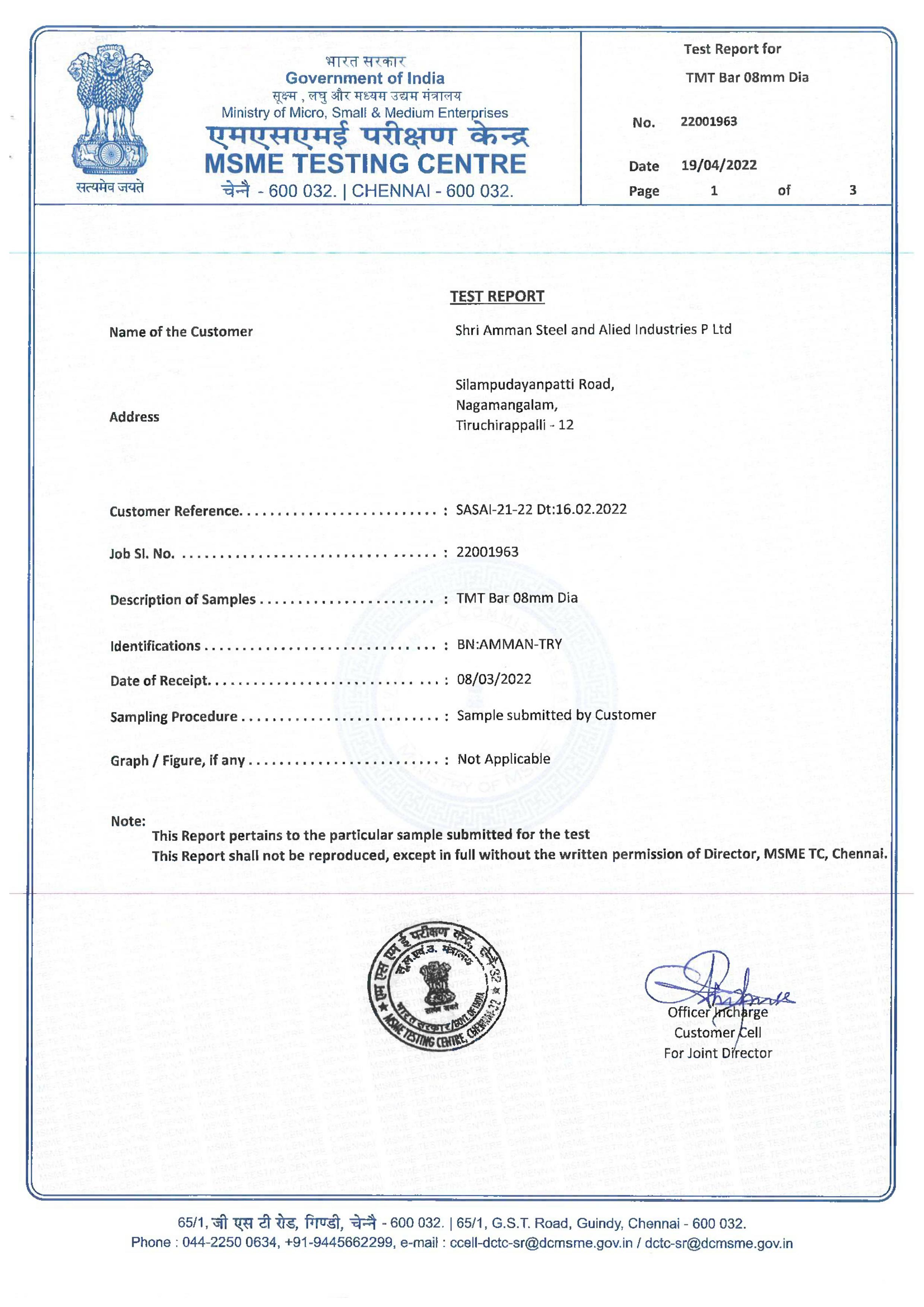 FE-550D MSME test certificates