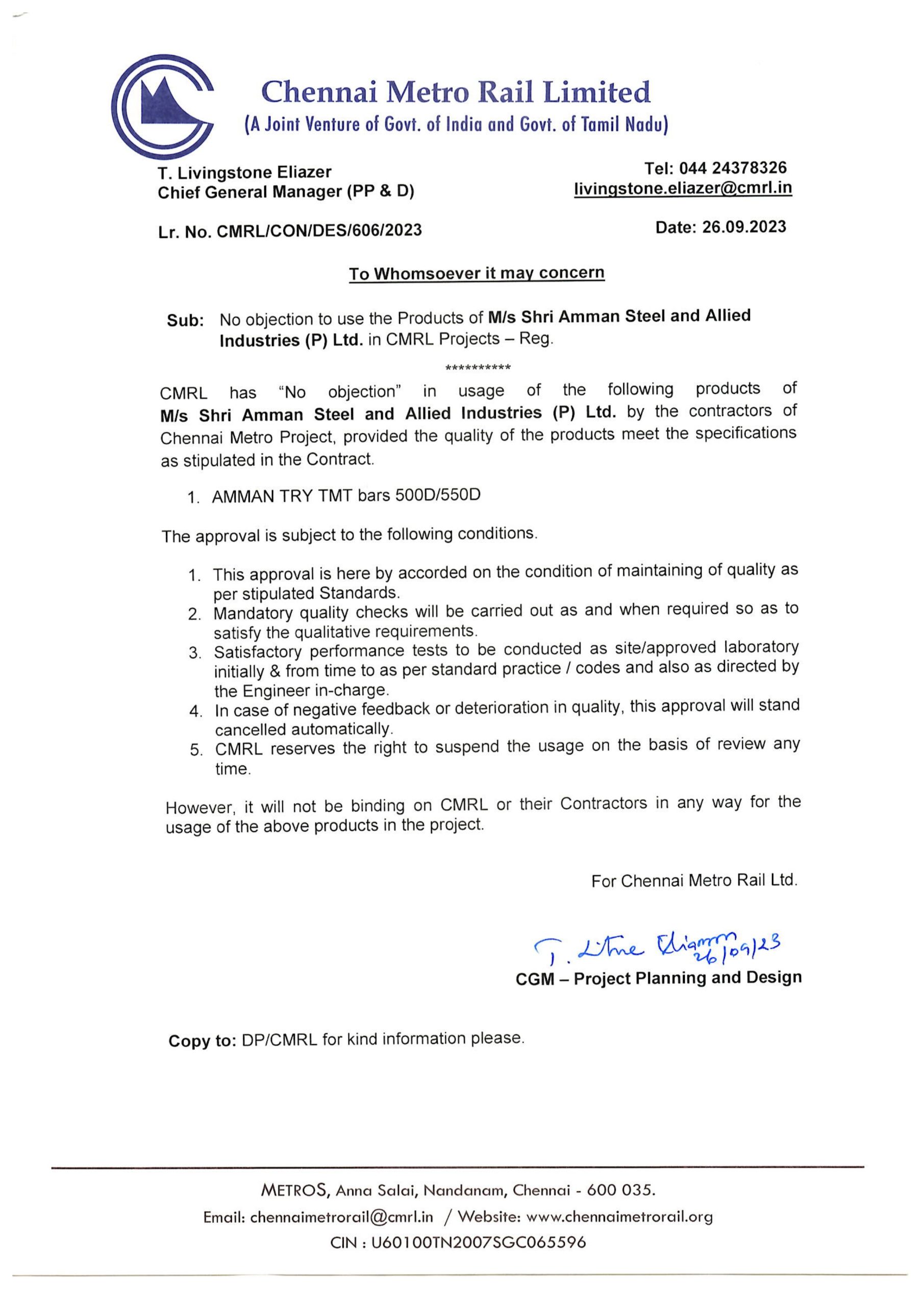 CMRL- Approval Certificate