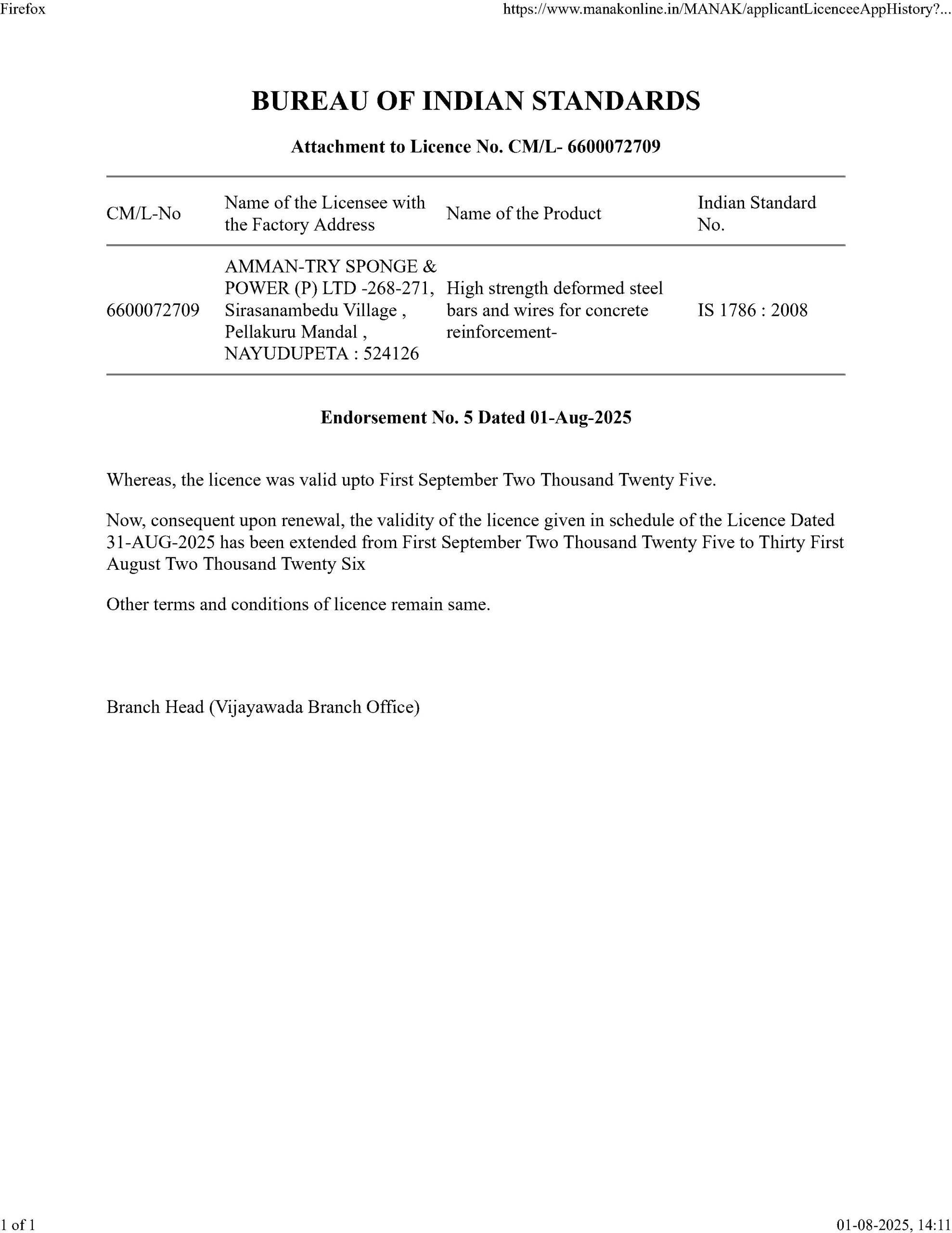 BIS License Certificate – TMT – ASPL