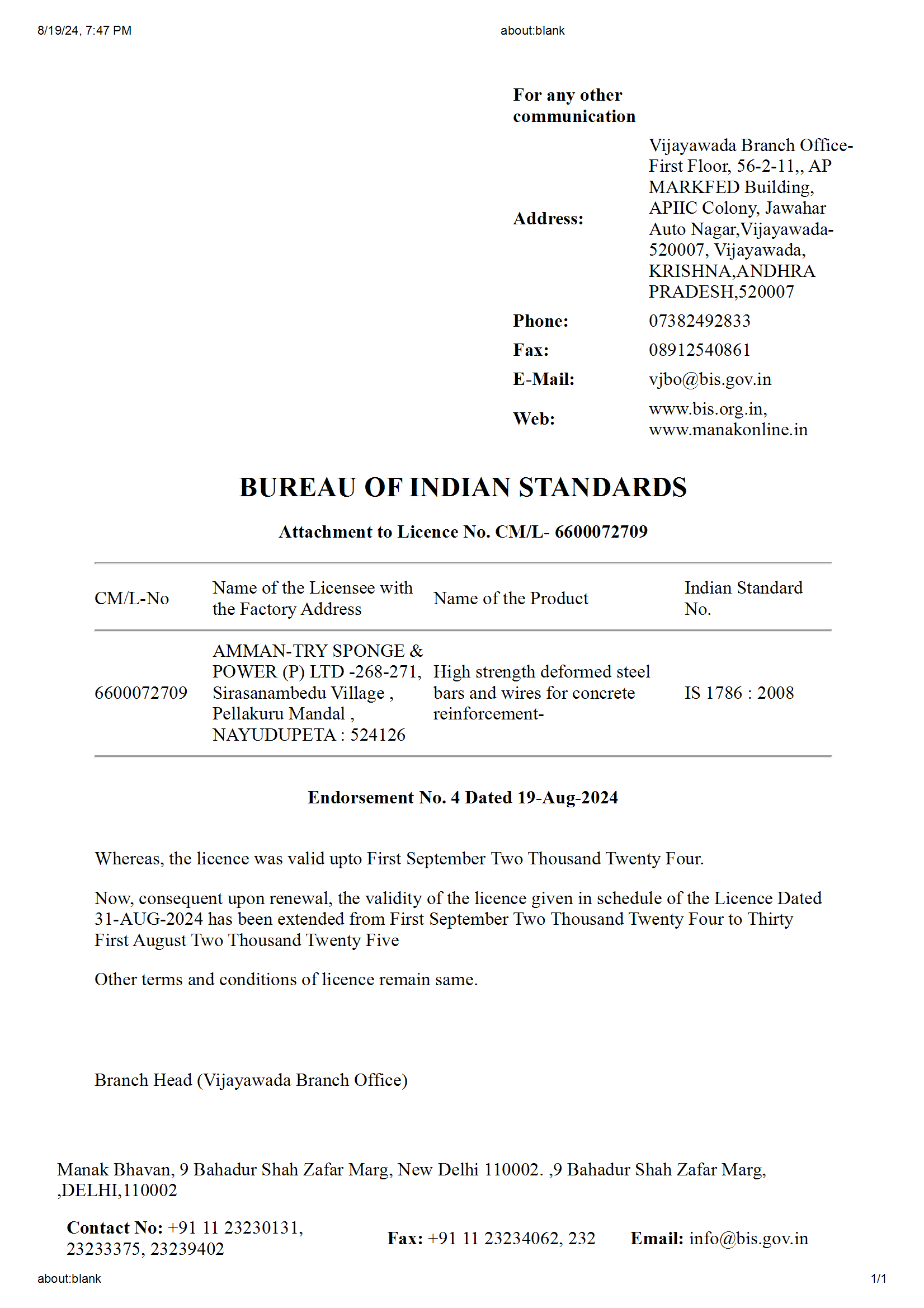 BIS License Certificate – TMT – ASPL